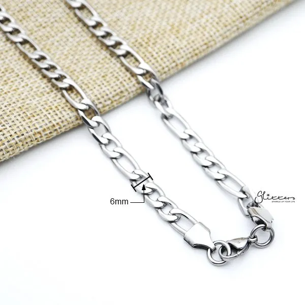 Stainless Steel Figaro Chain Men's Necklaces - 6mm width | 61cm length