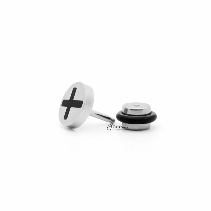 Stainless Steel Latin Cross Fake Plug Earring