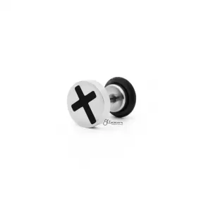 Stainless Steel Latin Cross Fake Plug Earring