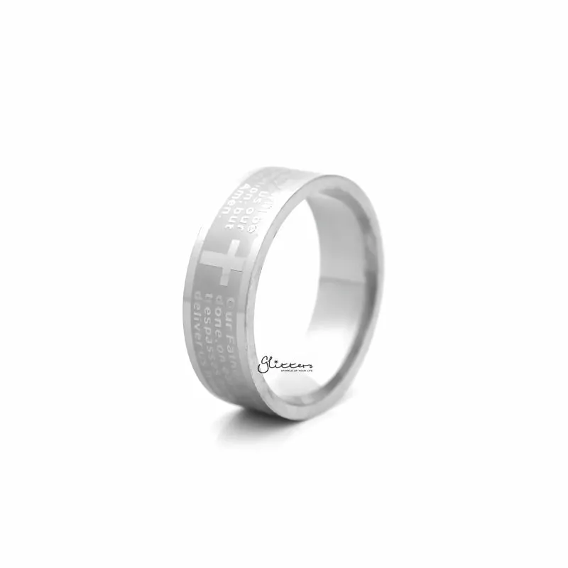 Stainless Steel Our Father Prayer Band Ring - Silver