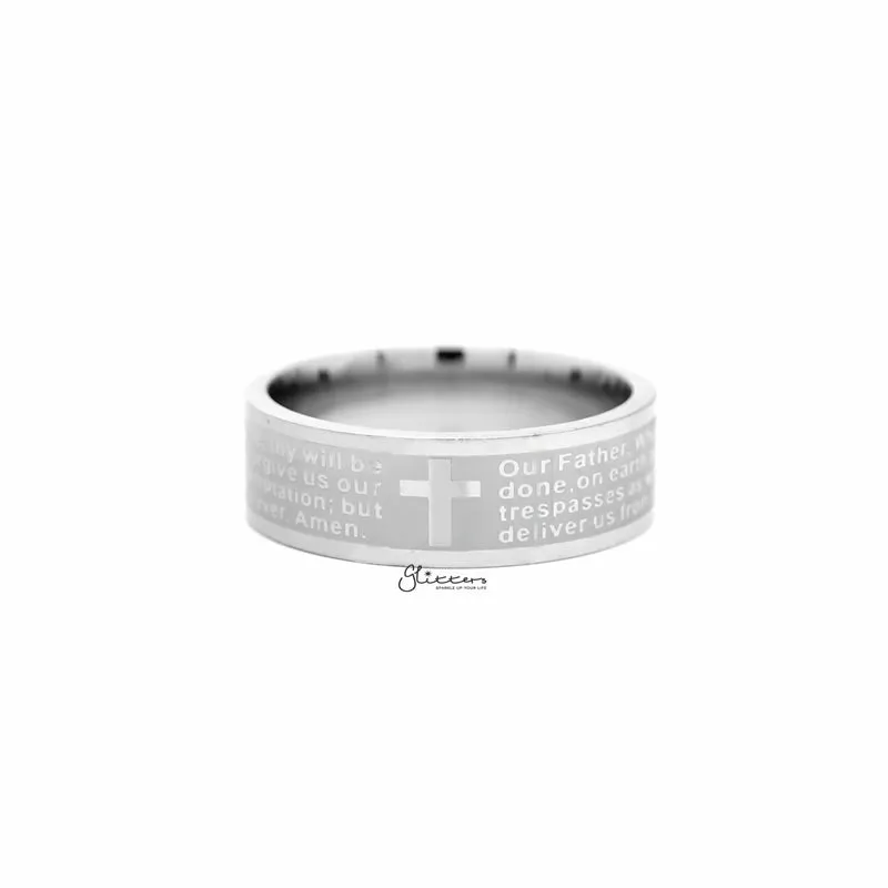 Stainless Steel Our Father Prayer Band Ring - Silver