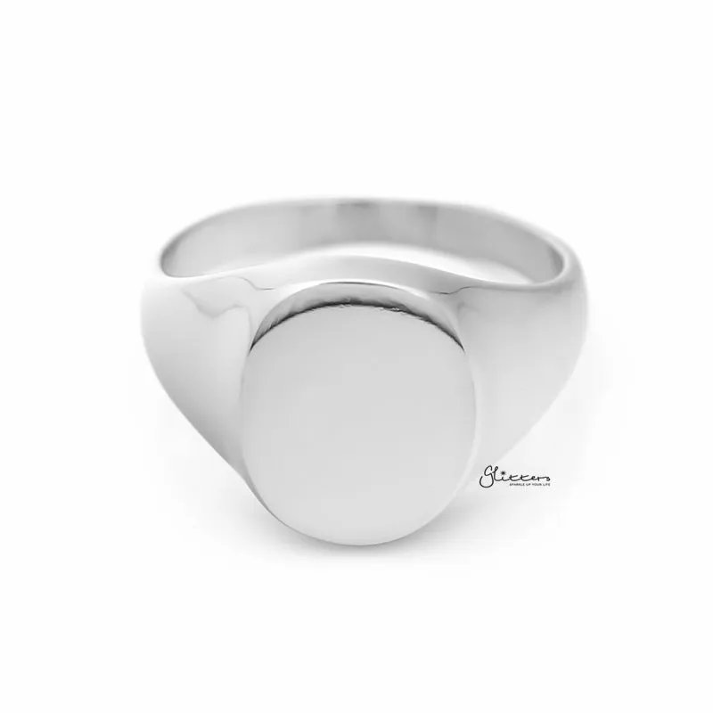 Stainless Steel Oval Signet Blank Plain Ring - Silver