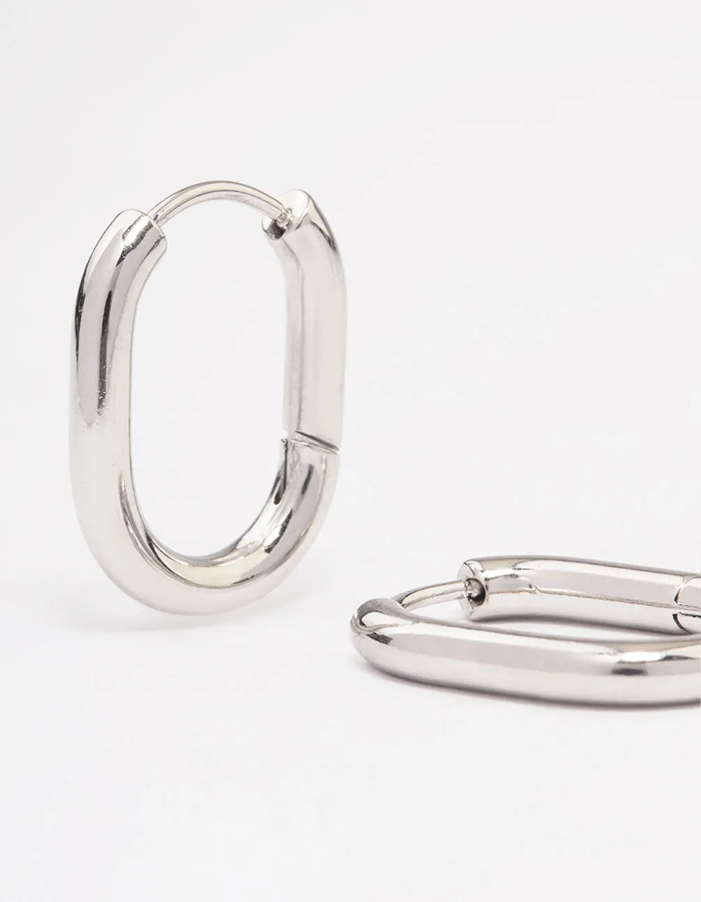 Stainless Steel Plain Oval Huggie Hoop Earrings