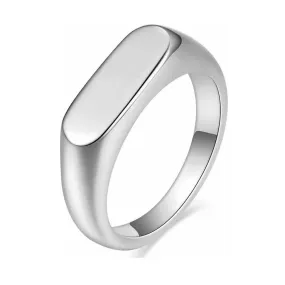 Stainless Steel Rectangle Signet Ring - Silver