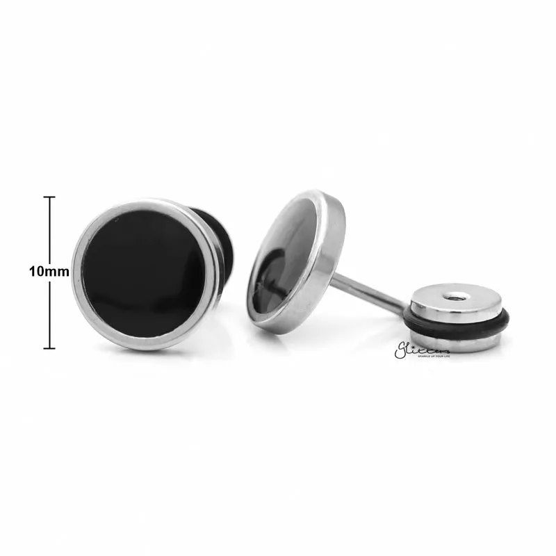 Stainless Steel Round Fake Plug with Black Center - Silver