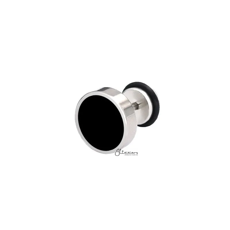 Stainless Steel Round Fake Plug with Black Center - Silver