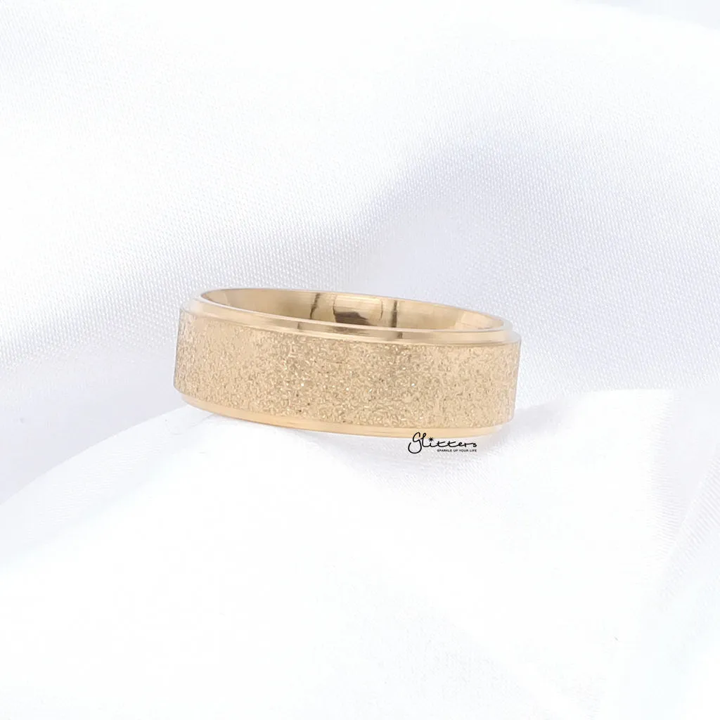 Stainless Steel Sandblasted Finish 8mm Band Ring - Gold