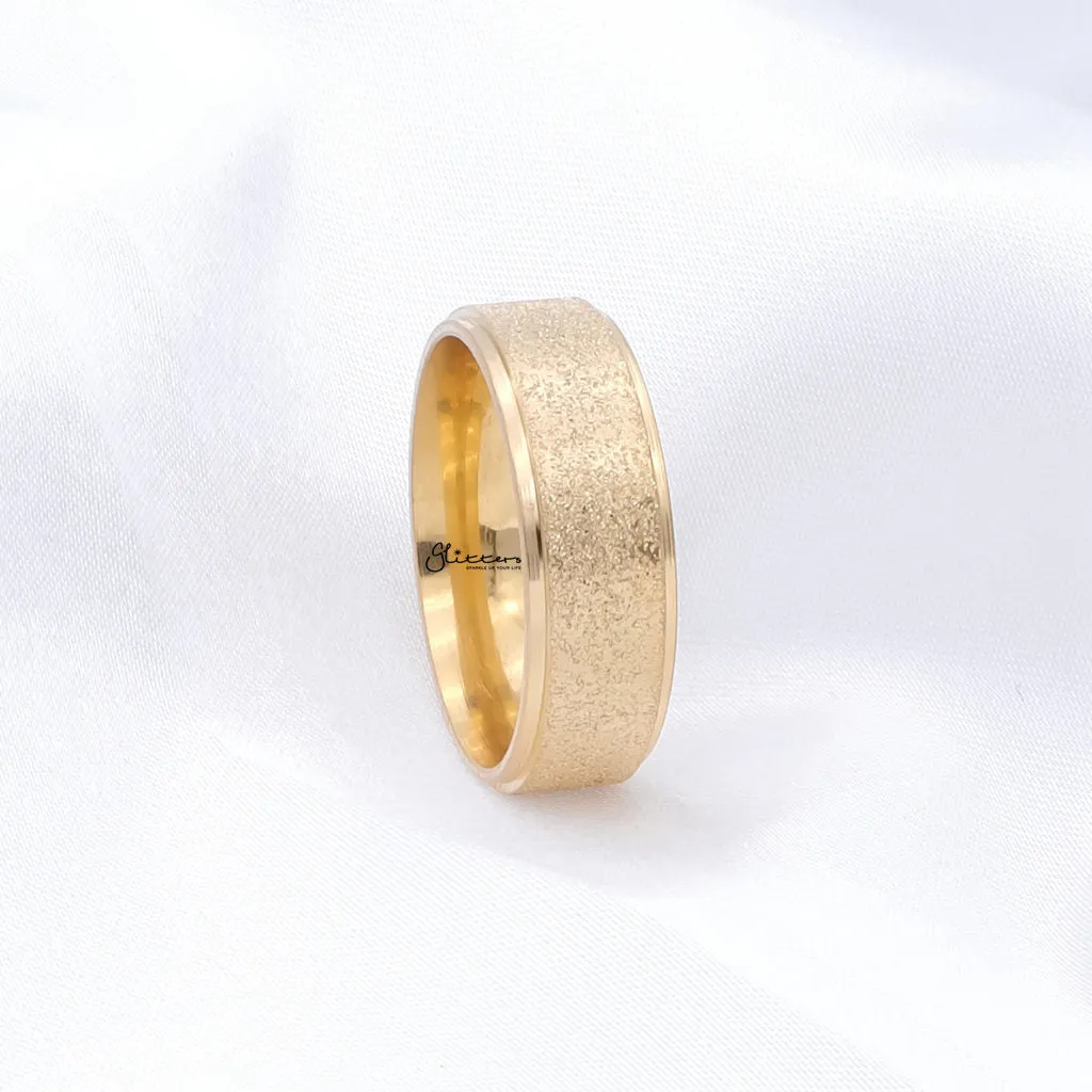 Stainless Steel Sandblasted Finish 8mm Band Ring - Gold