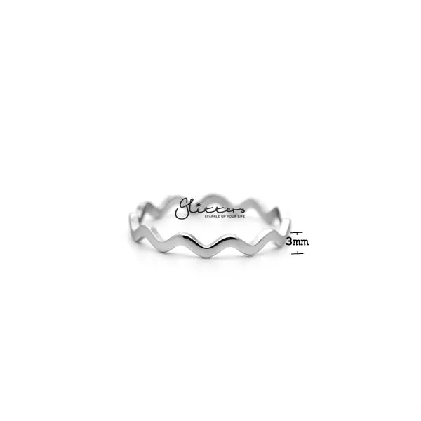 Stainless Steel Wavy Women's Rings - Silver