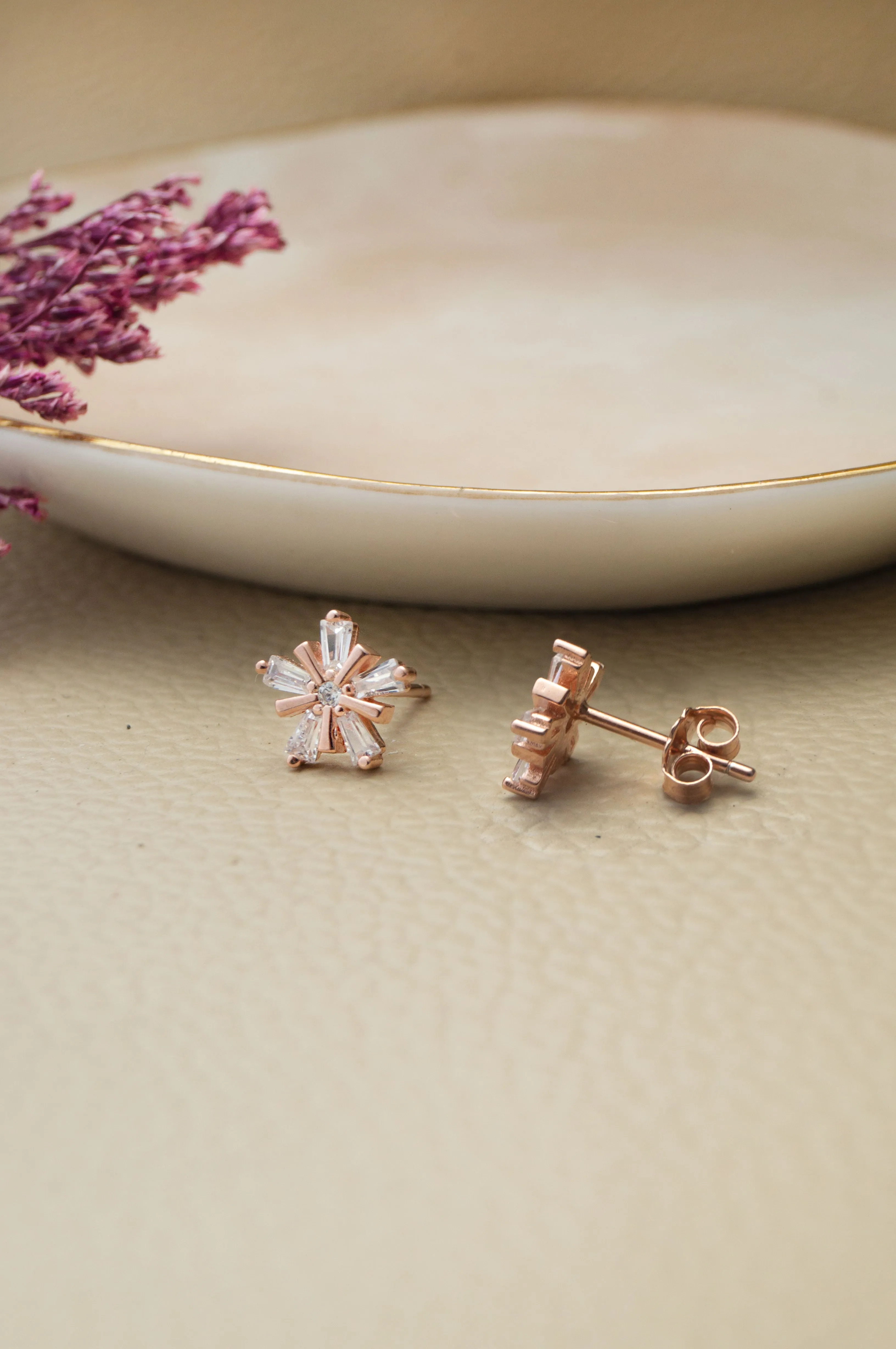 Star Burst Flower Rose Gold Plated Sterling Silver Pendant Set