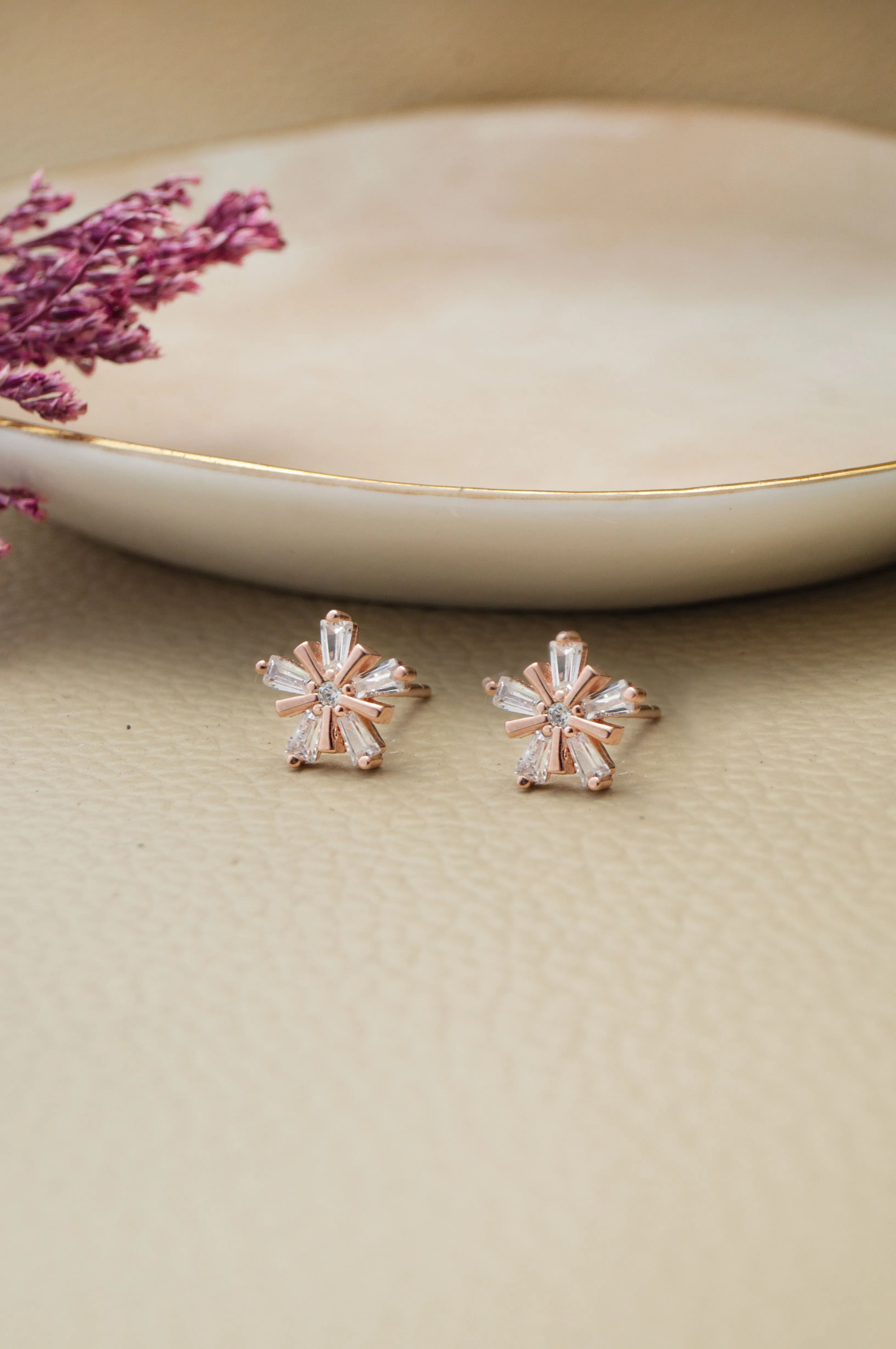 Star Burst Flower Rose Gold Plated Sterling Silver Pendant Set