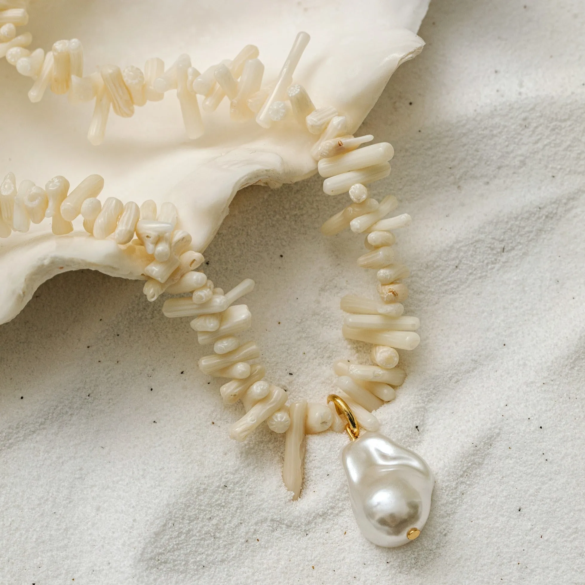 Statement Coral Chip & Pearl Necklace