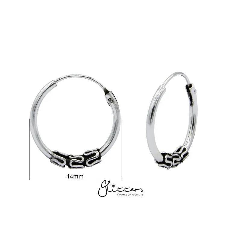 Sterling Silver Bali Hoop Sleeper Earrings - 14mm - SSE0245