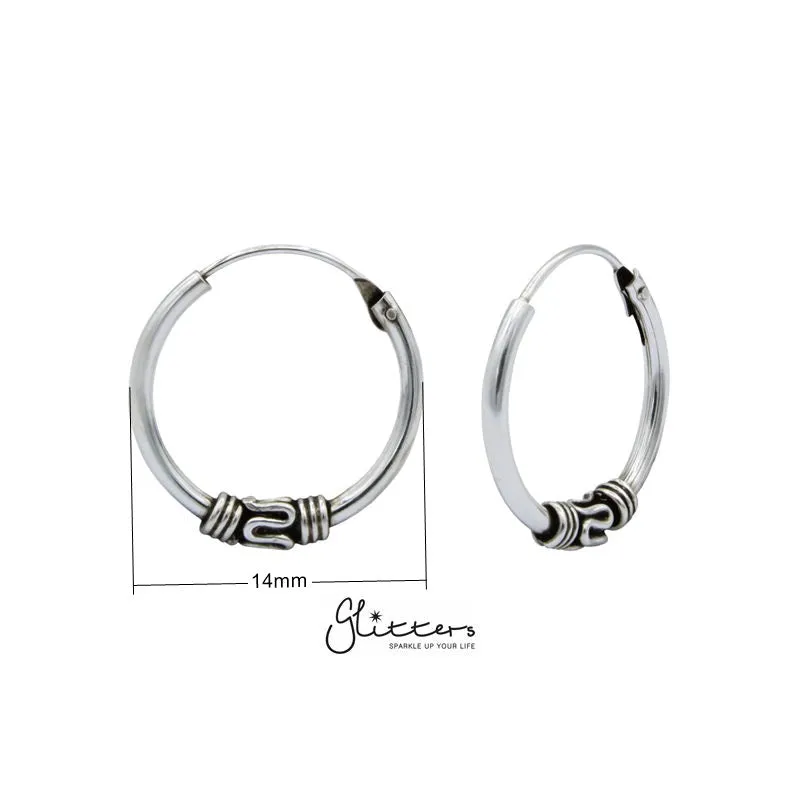 Sterling Silver Bali Hoop Sleeper Earrings - 14mm - SSE0248