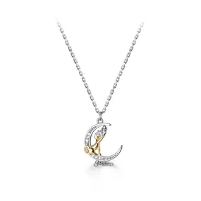 Sterling Silver Cat on the Moon Necklace