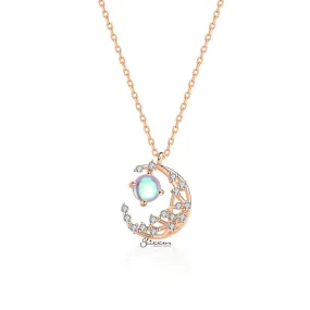 Sterling Silver C.Z Moon Necklace - Rose Gold