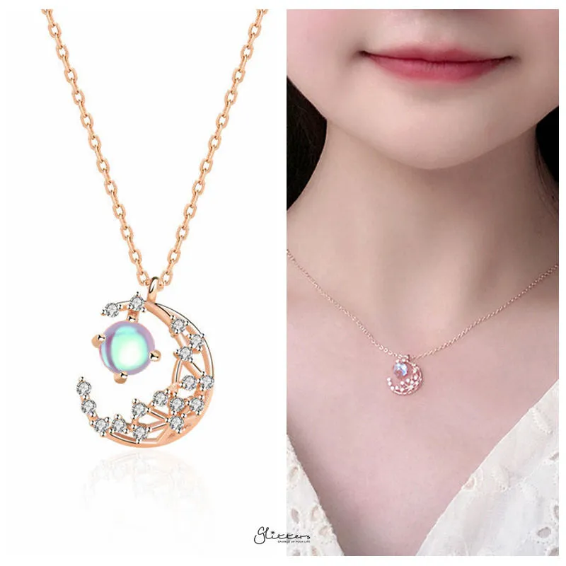 Sterling Silver C.Z Moon Necklace - Rose Gold