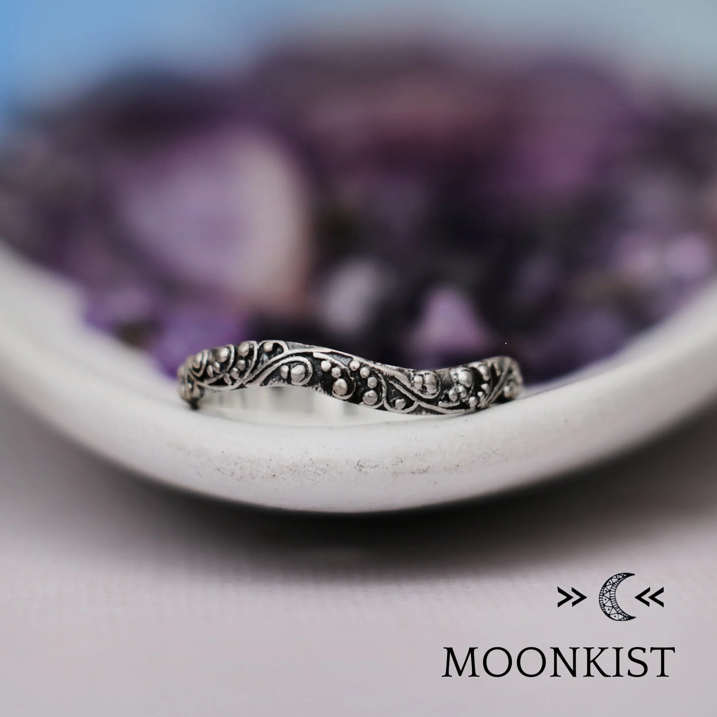 Sterling Silver Delicate Vine Curved Wedding Band | Moonkist Designs