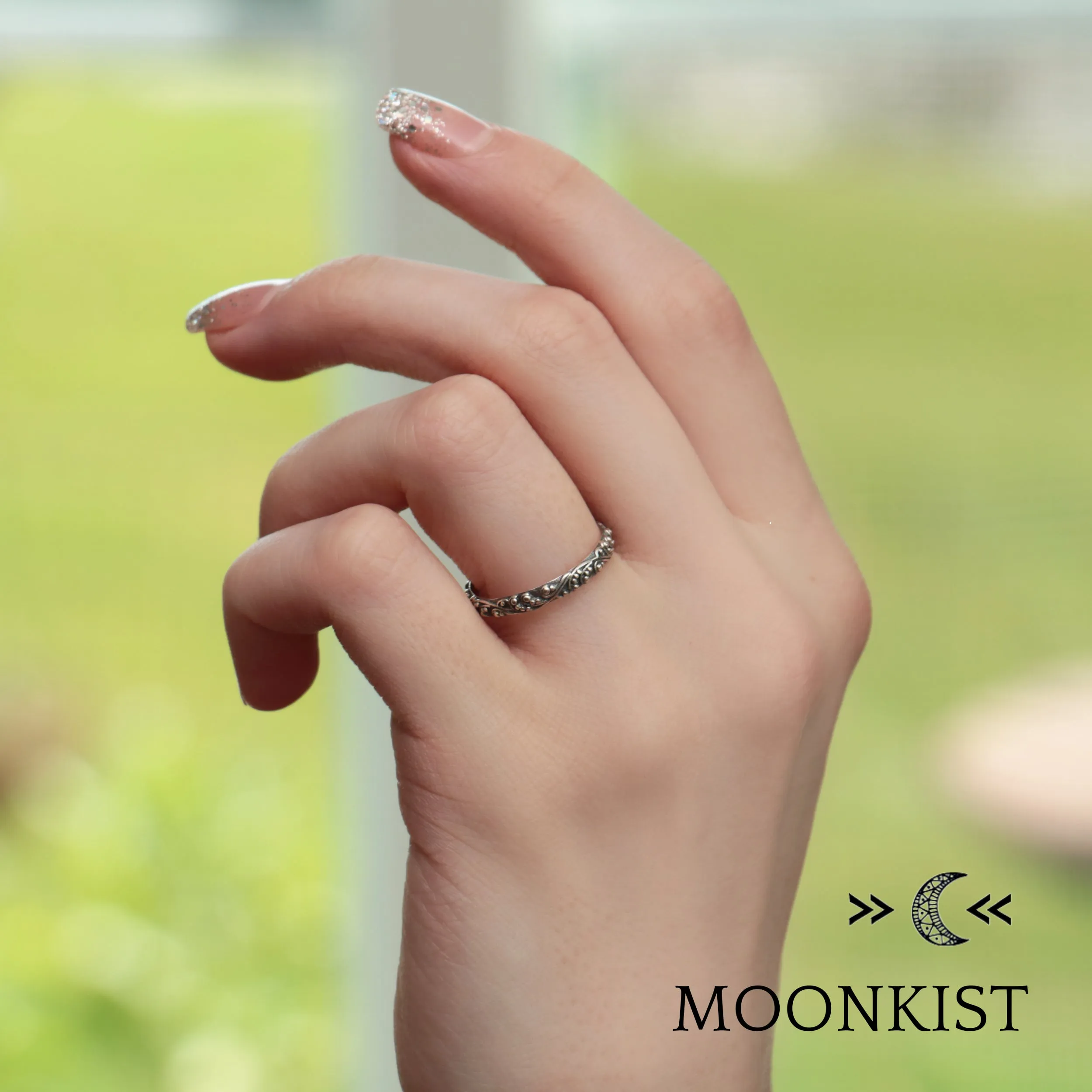 Sterling Silver Delicate Vine Curved Wedding Band | Moonkist Designs