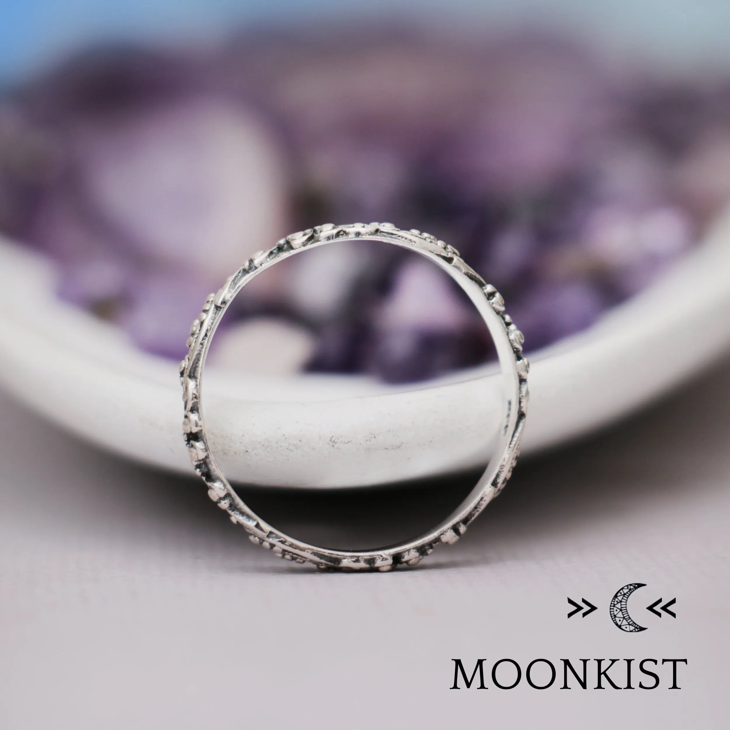 Sterling Silver Delicate Vine Curved Wedding Band | Moonkist Designs