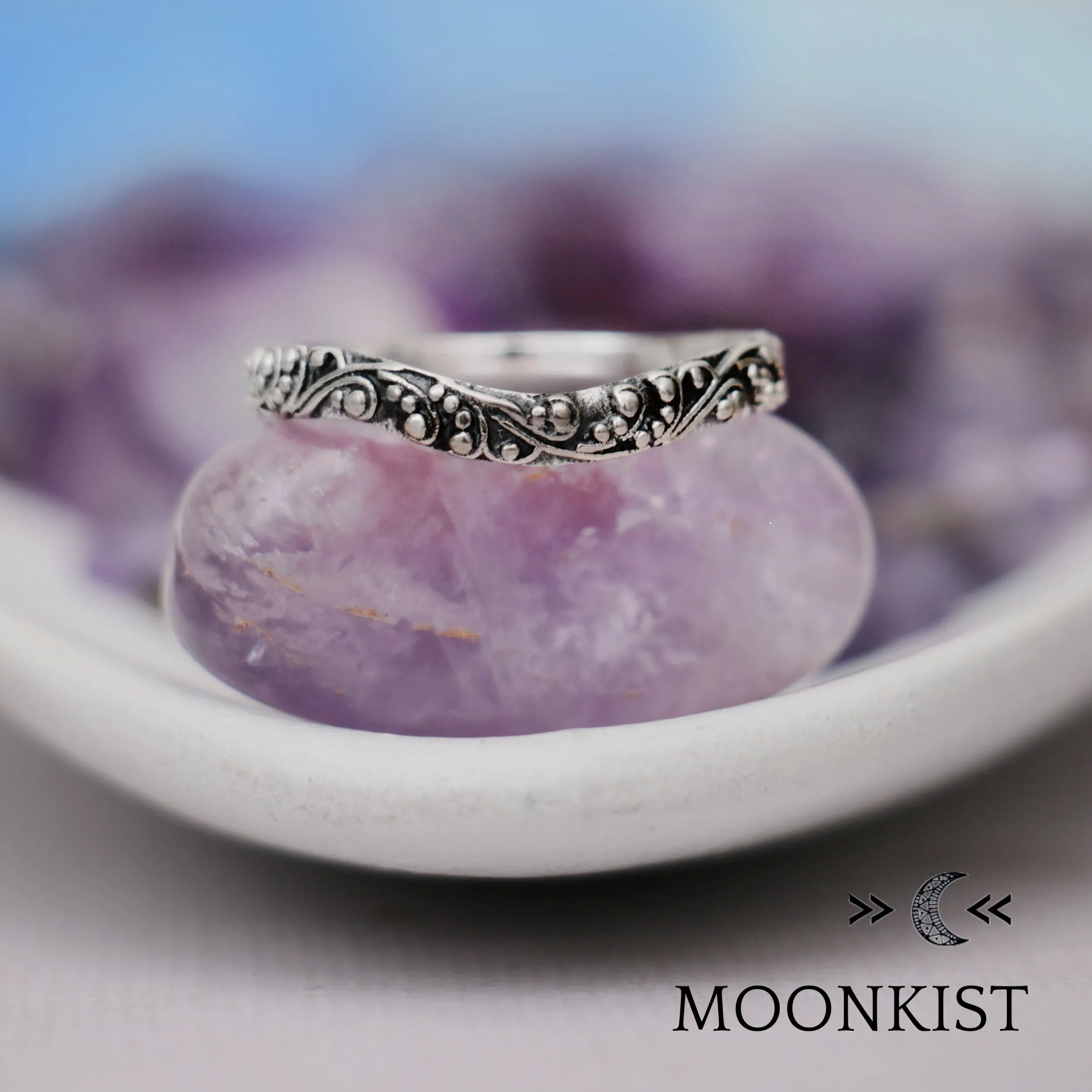 Sterling Silver Delicate Vine Curved Wedding Band | Moonkist Designs