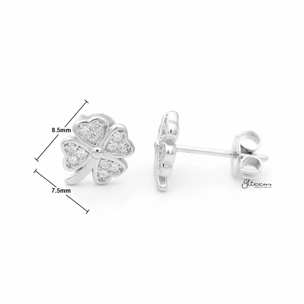 Sterling Silver Four Leaf Clover Stud Earrings