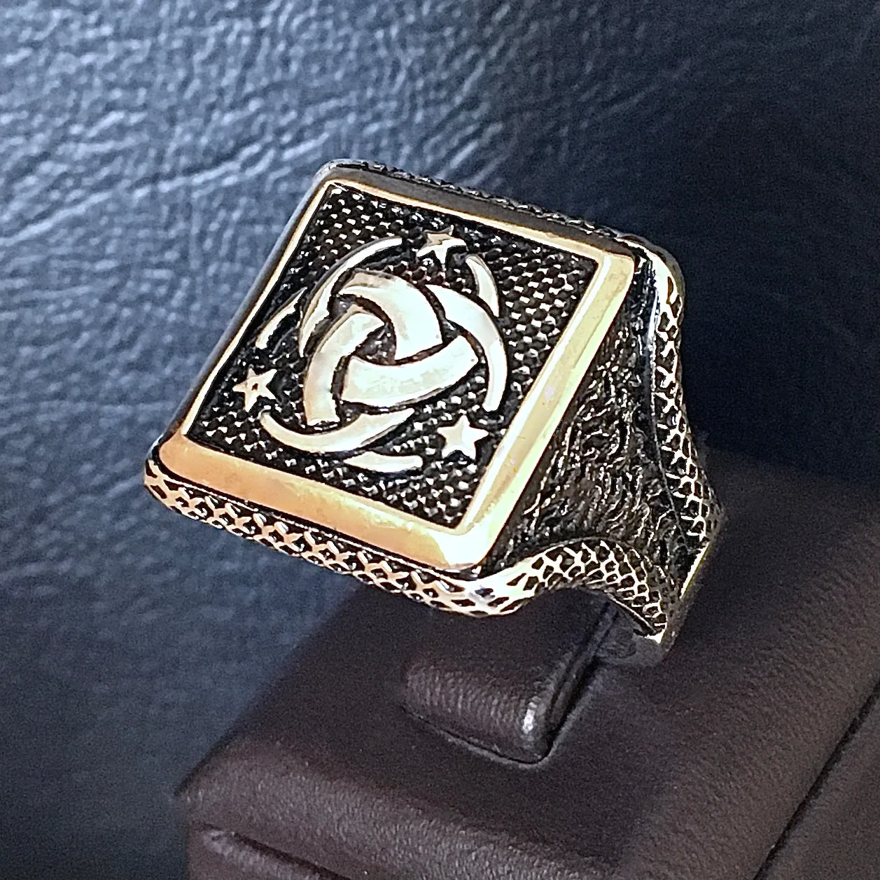 Sterling Silver Men's Signet Ring Ottoman Secret Service Symbol Teskilati Mahsusa