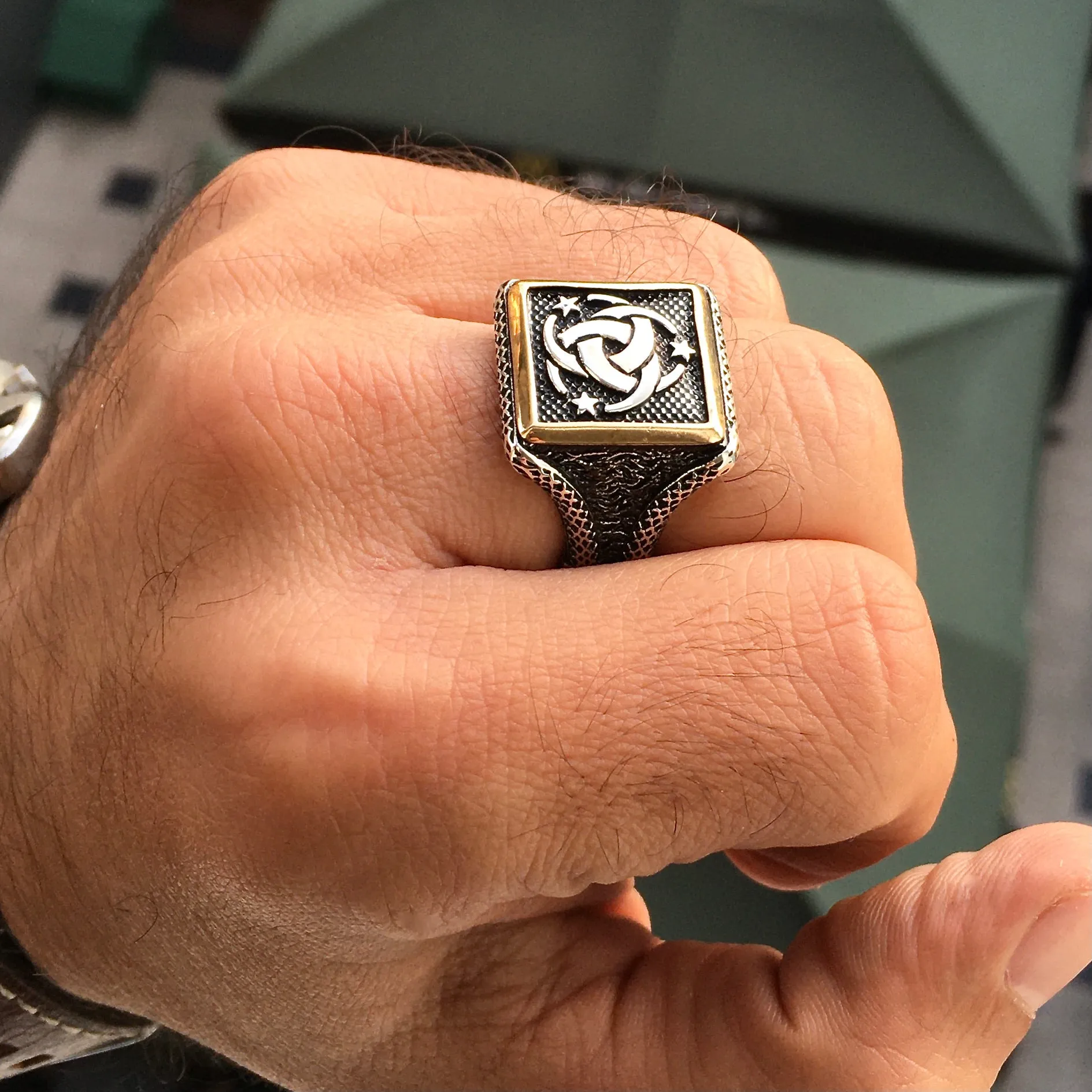 Sterling Silver Men's Signet Ring Ottoman Secret Service Symbol Teskilati Mahsusa