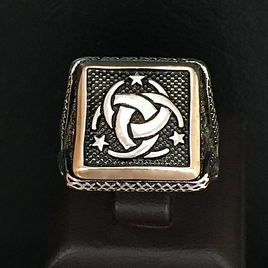 Sterling Silver Men's Signet Ring Ottoman Secret Service Symbol Teskilati Mahsusa