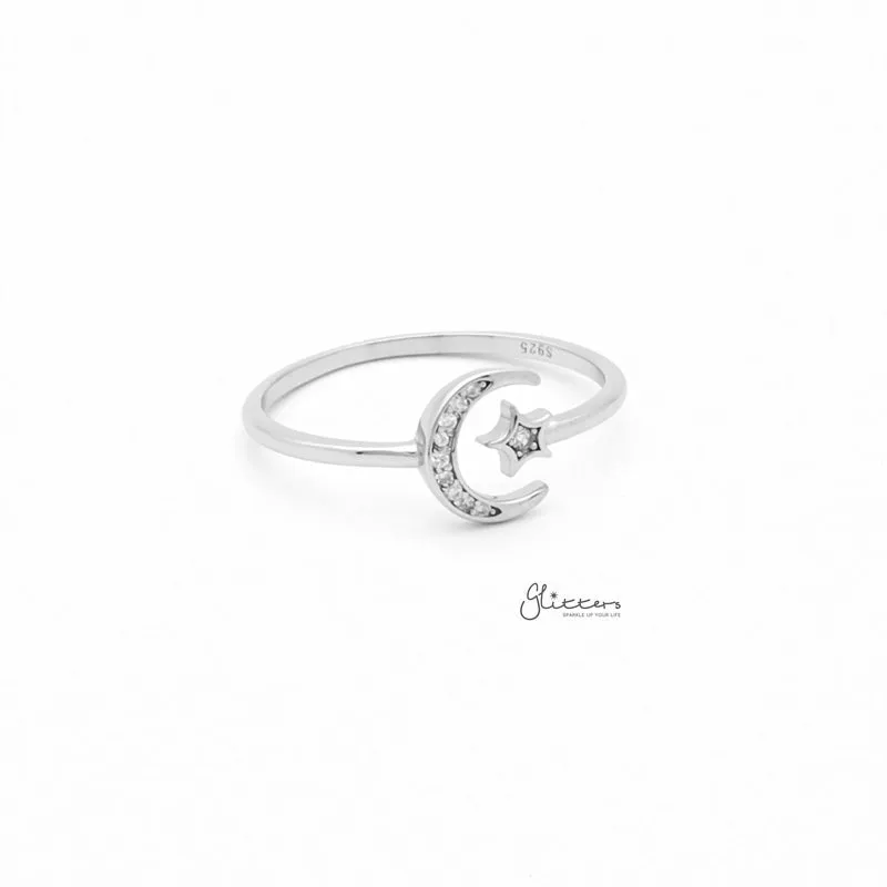 Sterling Silver Moon & Star Ring