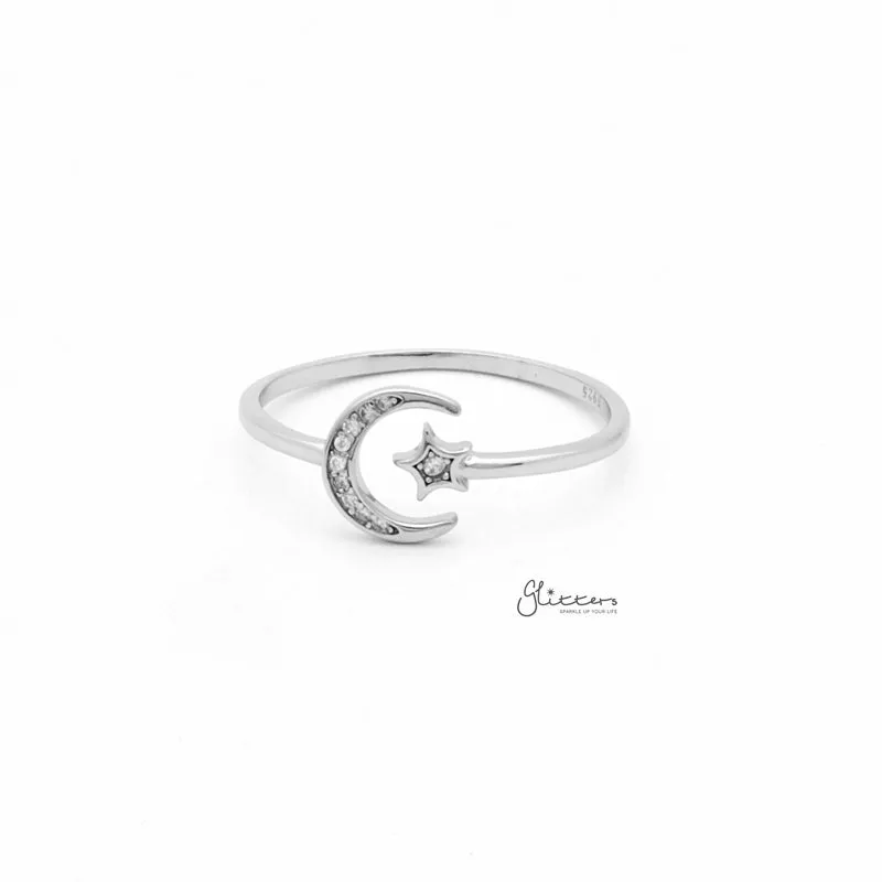 Sterling Silver Moon & Star Ring