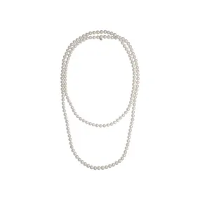 Sterling Silver Necklace for Women with Organic Pearl, 8mm Round White Pearl, 59.0 Length, Jour Collection