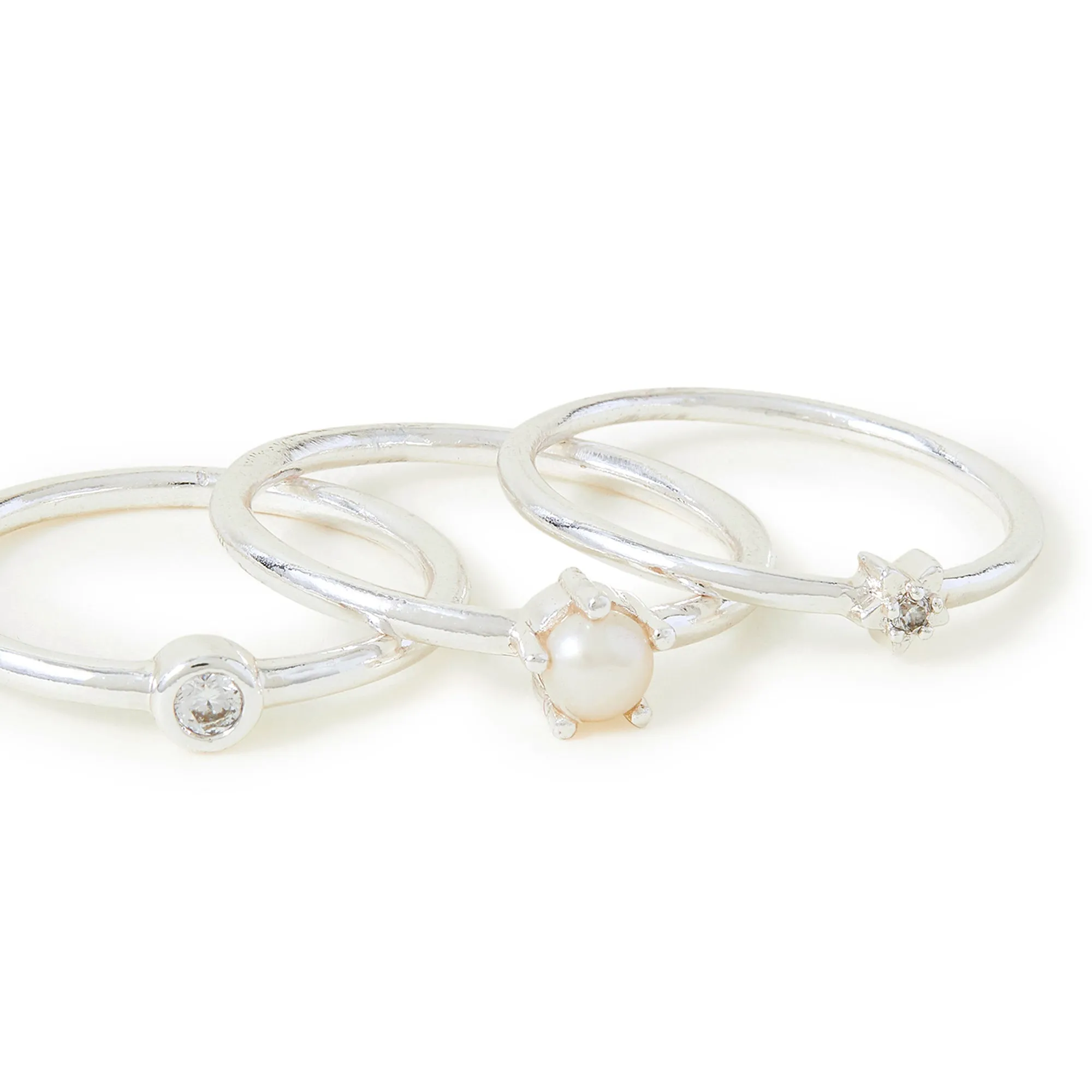 Sterling Silver-Plated Rings Set Of Three Cream-Large