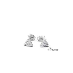 Sterling Silver Triangle with C.Z Paved Women's Stud Earrings