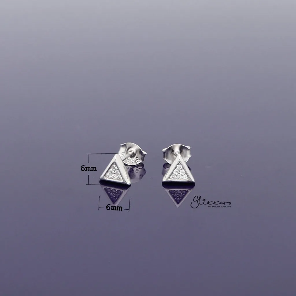 Sterling Silver Triangle with C.Z Paved Women's Stud Earrings