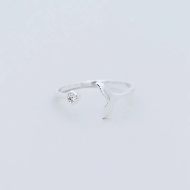 Sterling Silver Whale Tail with CZ Ring