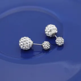 Sterling Silver with Double Sided Crystal Pave Balls Stud Earrings