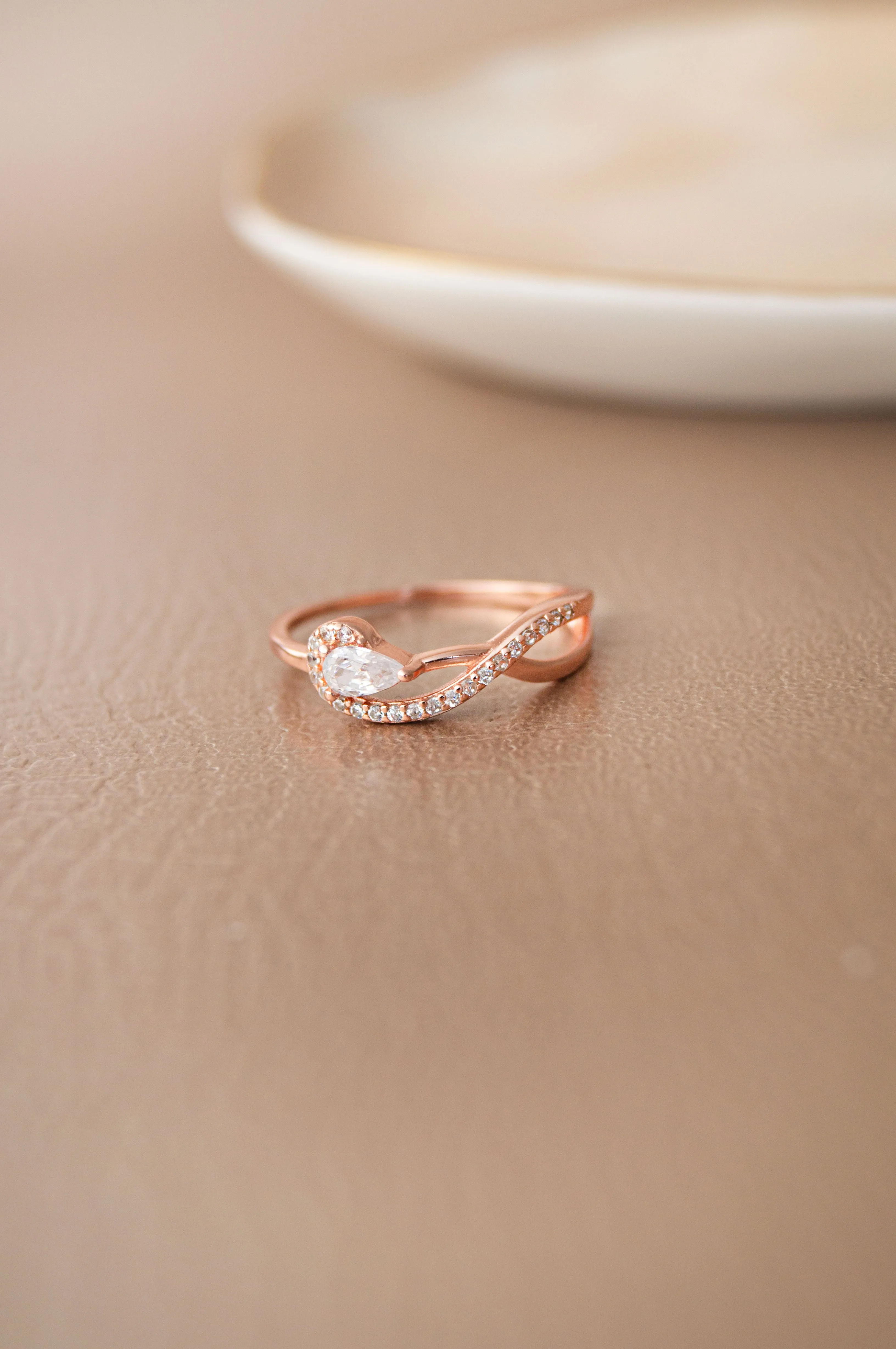 Swirl With A Solitaire Bling Rose Gold Plated Sterling Silver Ring