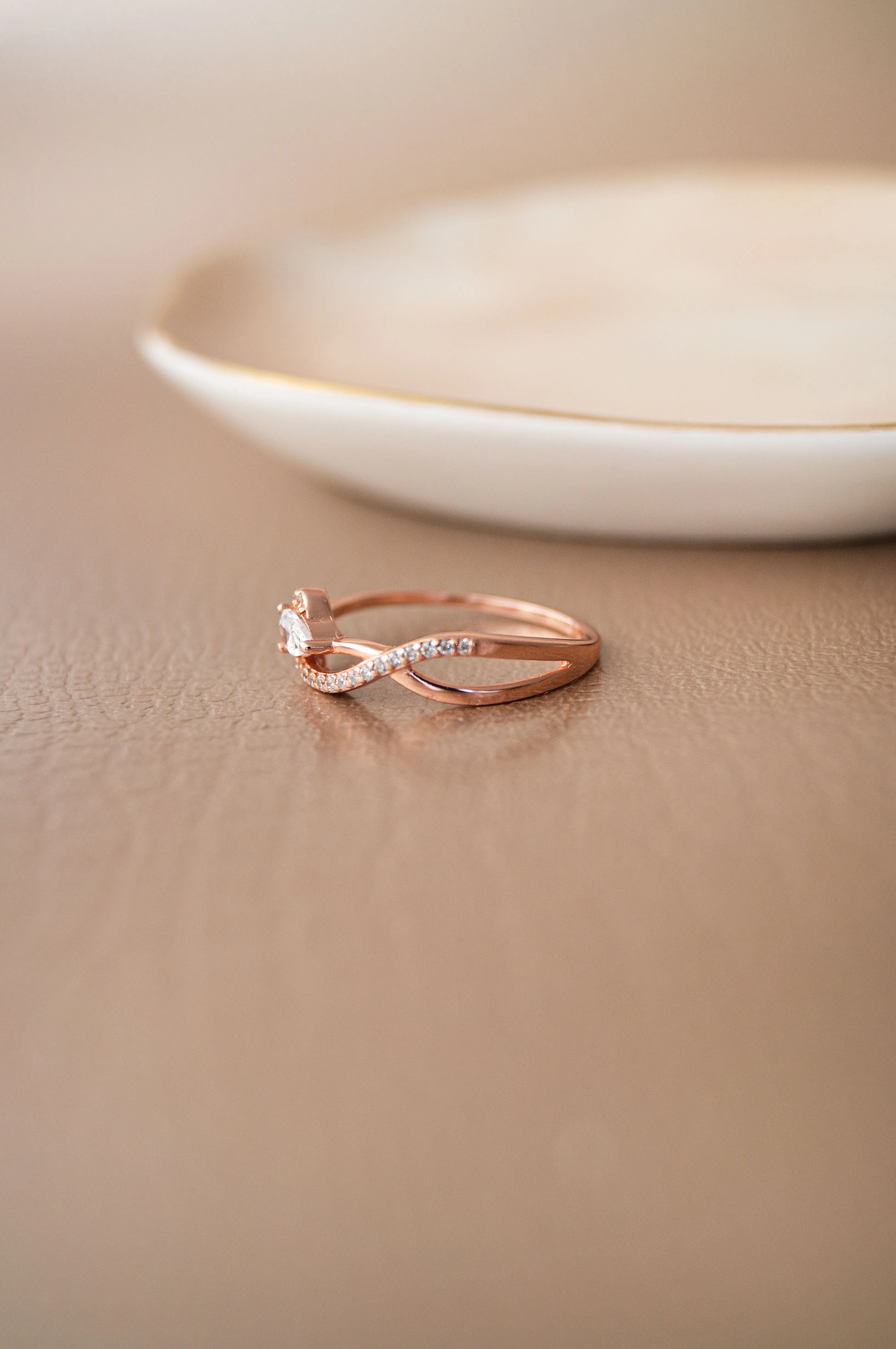 Swirl With A Solitaire Bling Rose Gold Plated Sterling Silver Ring