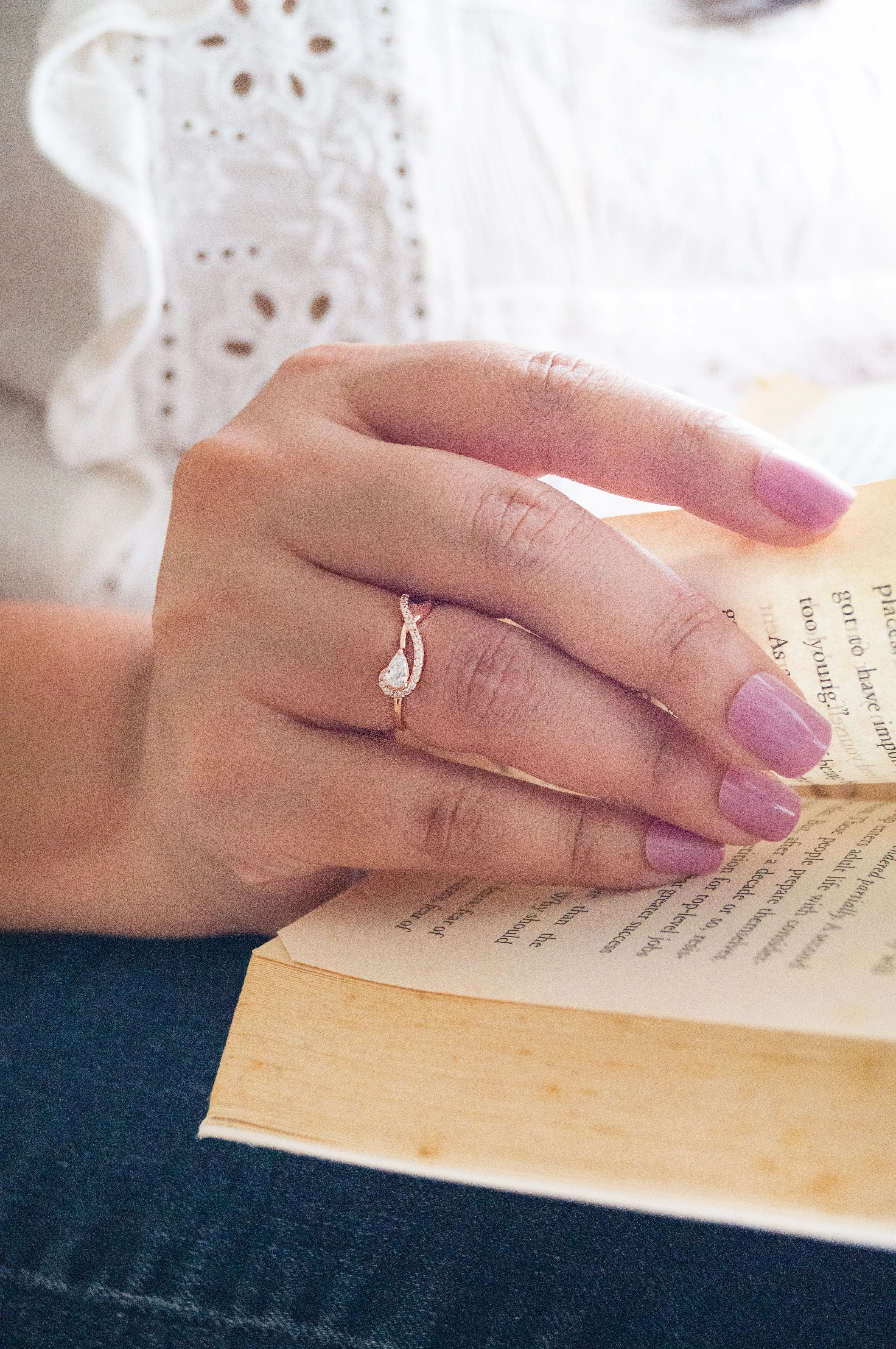 Swirl With A Solitaire Bling Rose Gold Plated Sterling Silver Ring