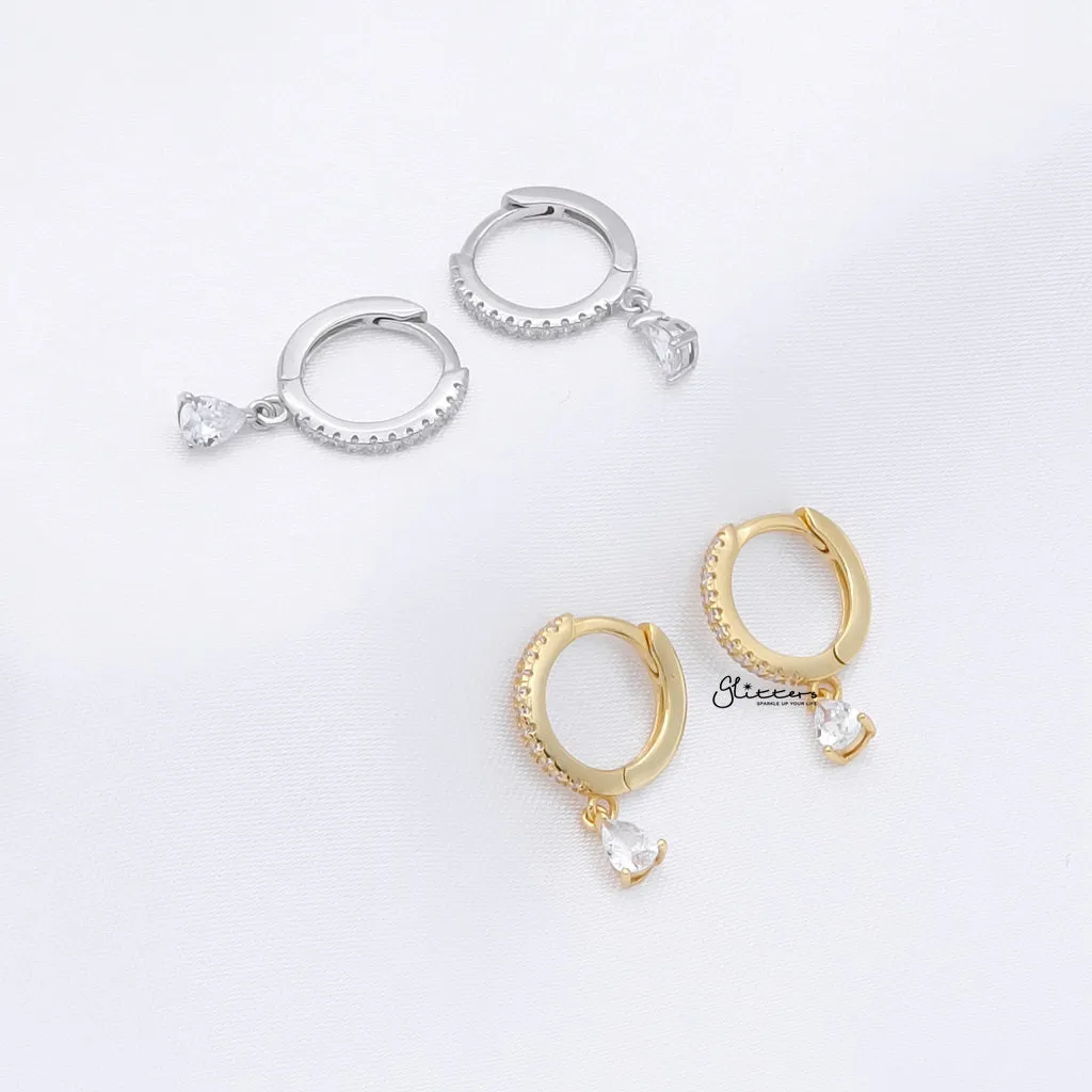 Teardrop CZ Charm Hoop Earrings - Gold