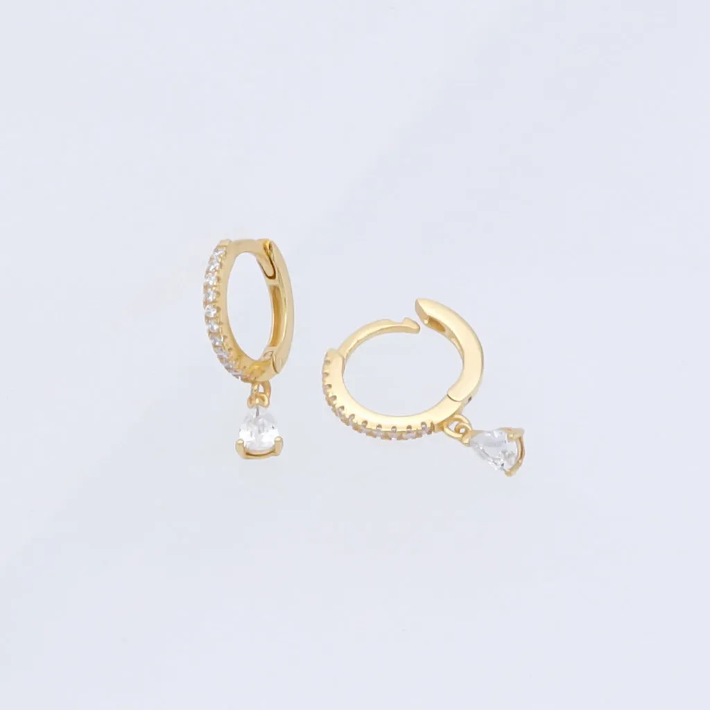 Teardrop CZ Charm Hoop Earrings - Gold