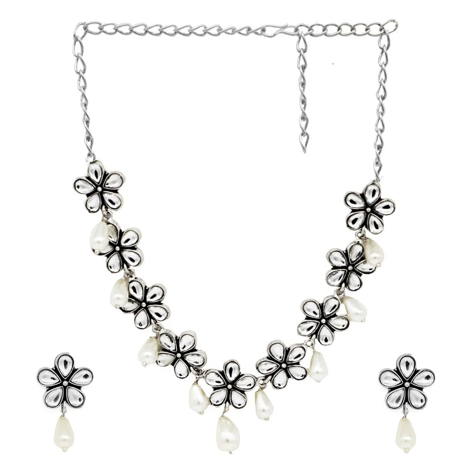 Teejh Unnati Silver Oxidised Polki Necklace Set