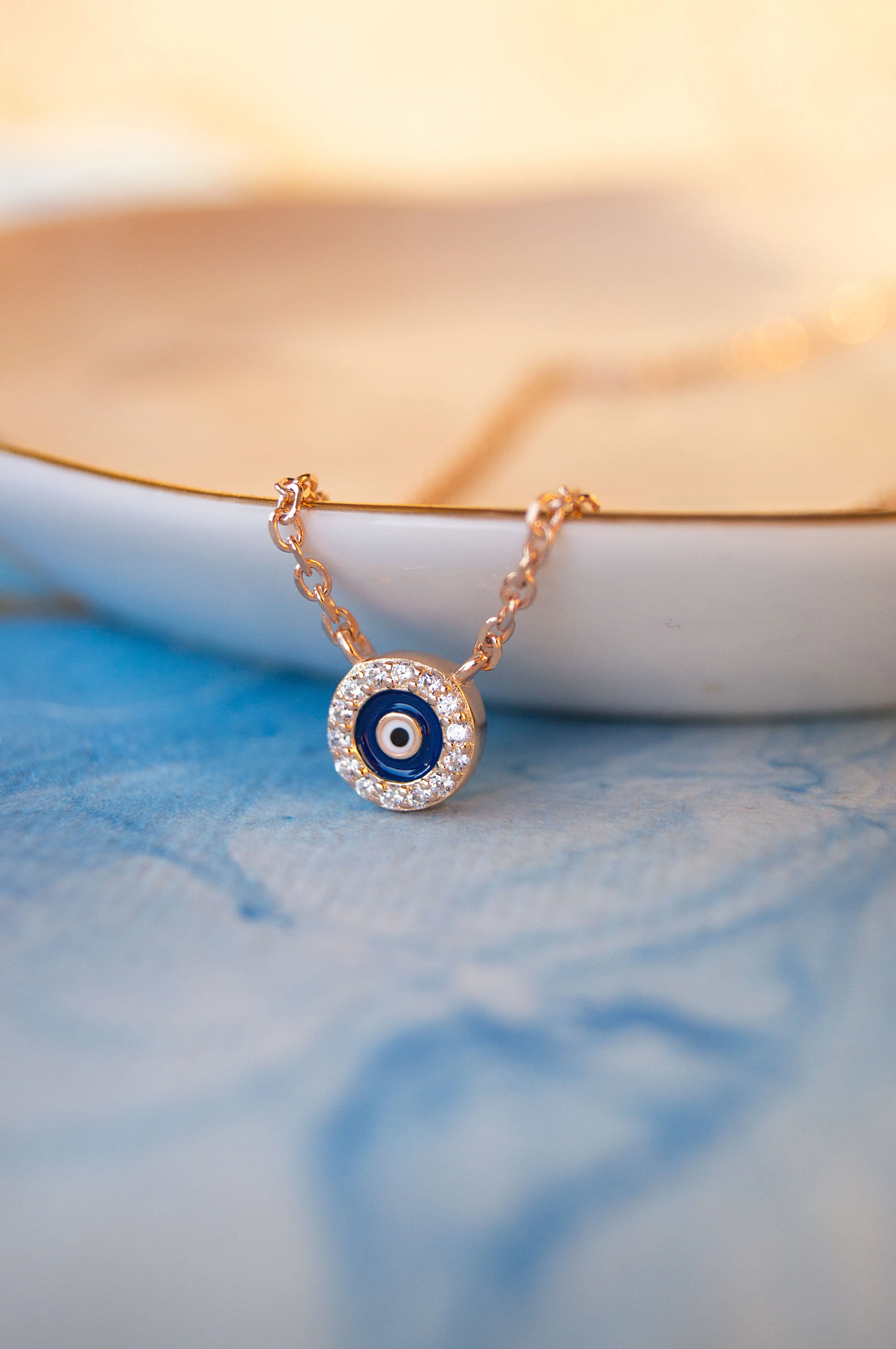 Teensy Divine Evil Eye Rose Gold Plated Sterling Silver Chain Necklace