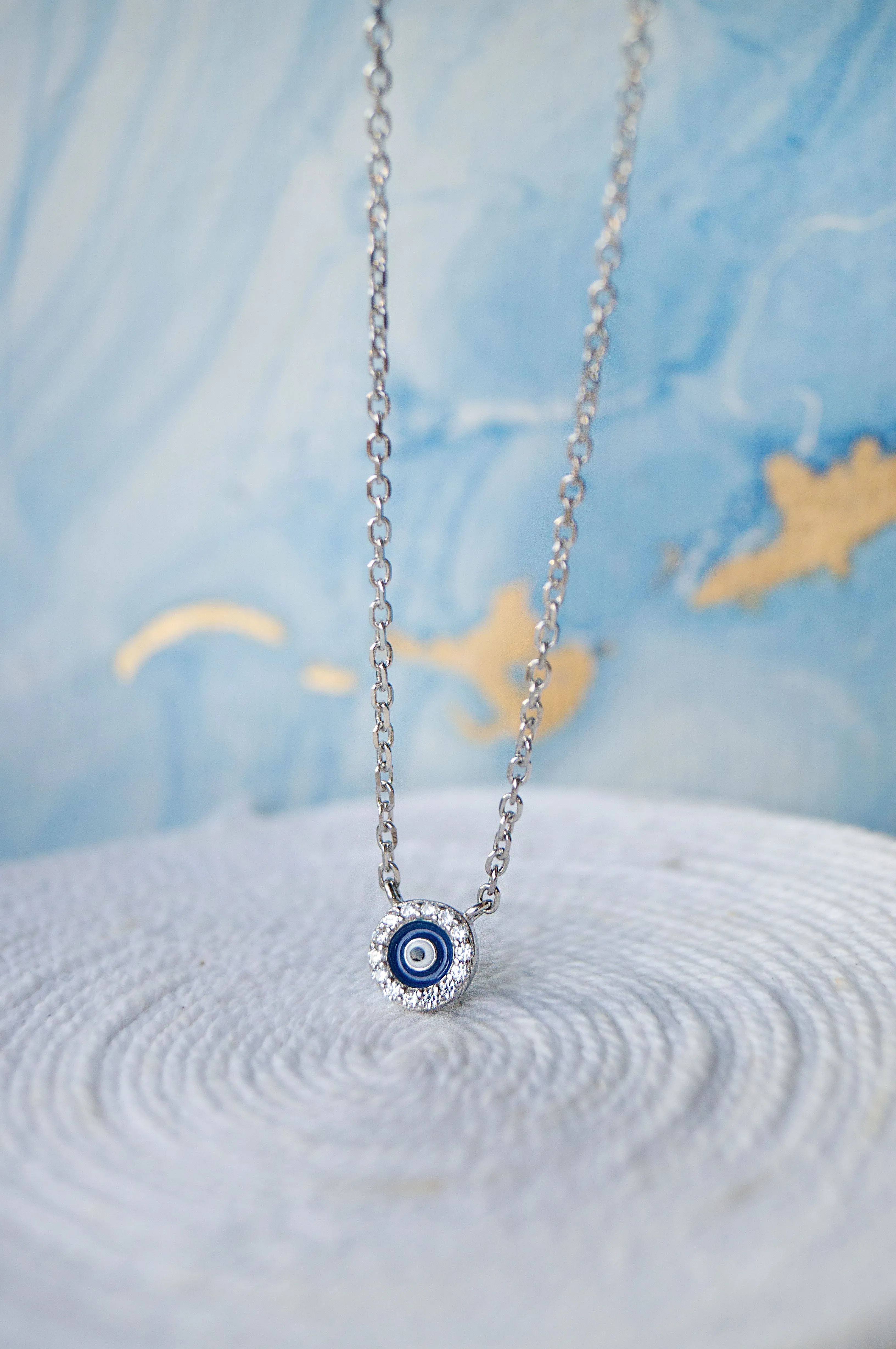 Teensy Divine Evil Eye Rose Gold Plated Sterling Silver Chain Necklace