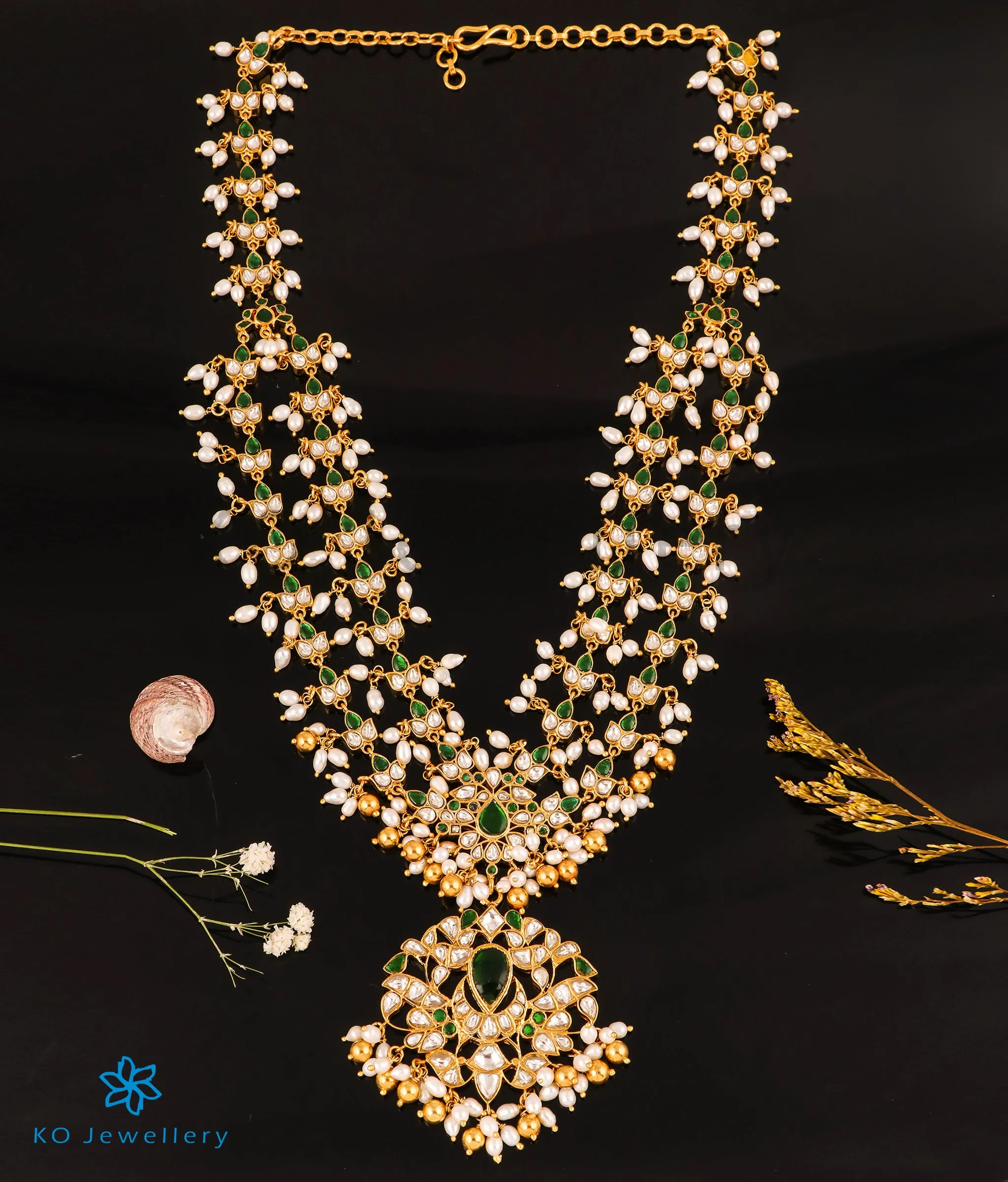 The Mehak Silver Kundan-Jadau Pearl Necklace (Green)