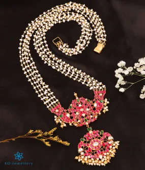 The Ravina Silver Kundan Peacock Pearl Necklace (5 strands)