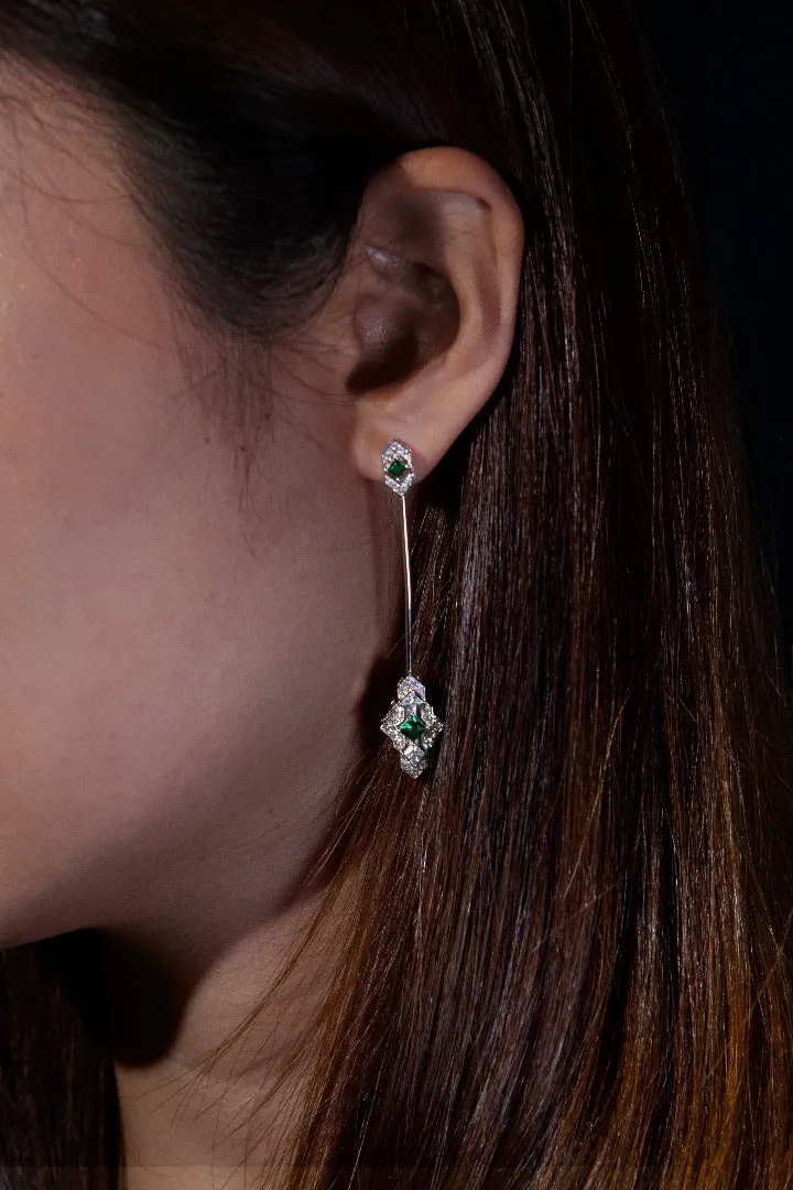 THIALH - Castle - Castle Night Two-Wear Green Brooch Earrings