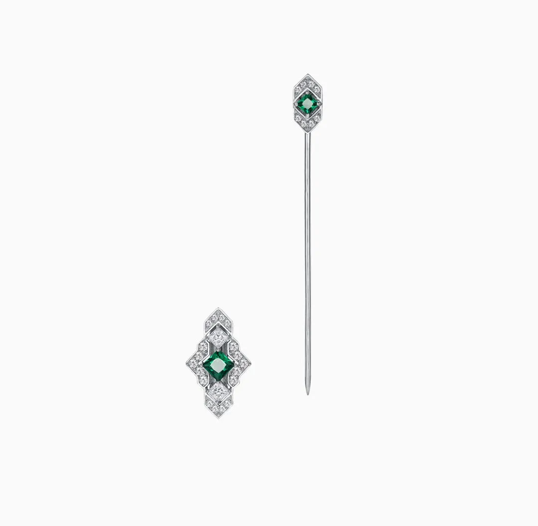 THIALH - Castle - Castle Night Two-Wear Green Brooch Earrings