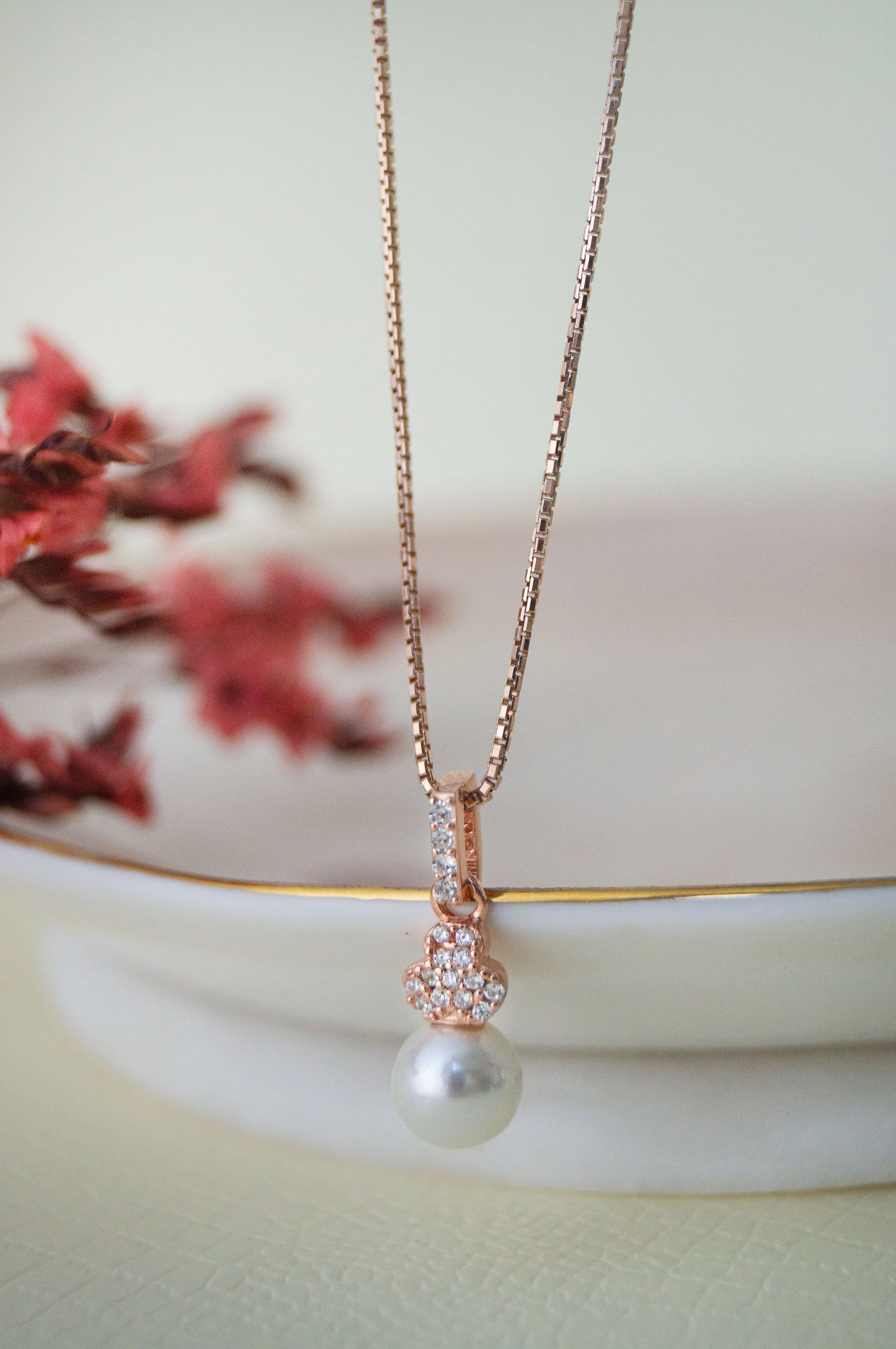 Tiny Pearly Crown Rose Gold Plated Sterling Silver Pendant